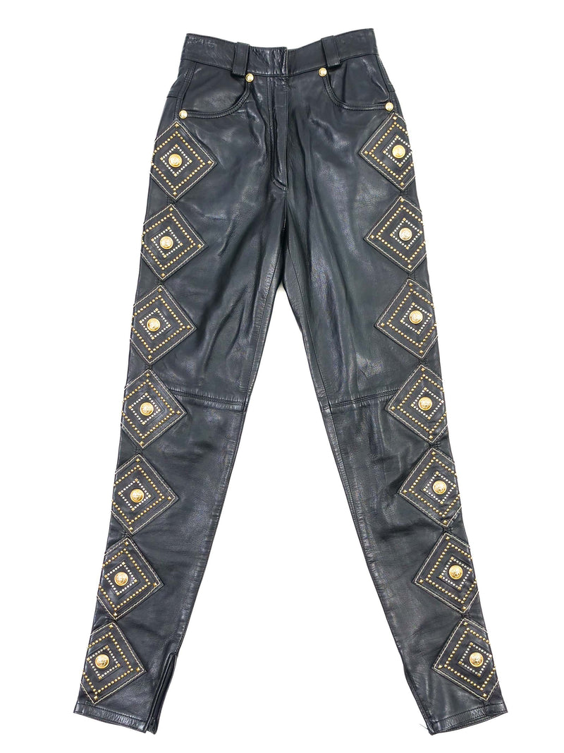 1992 Gianni Versace Western Studded Leather Pants Bottom arcadeshops.com