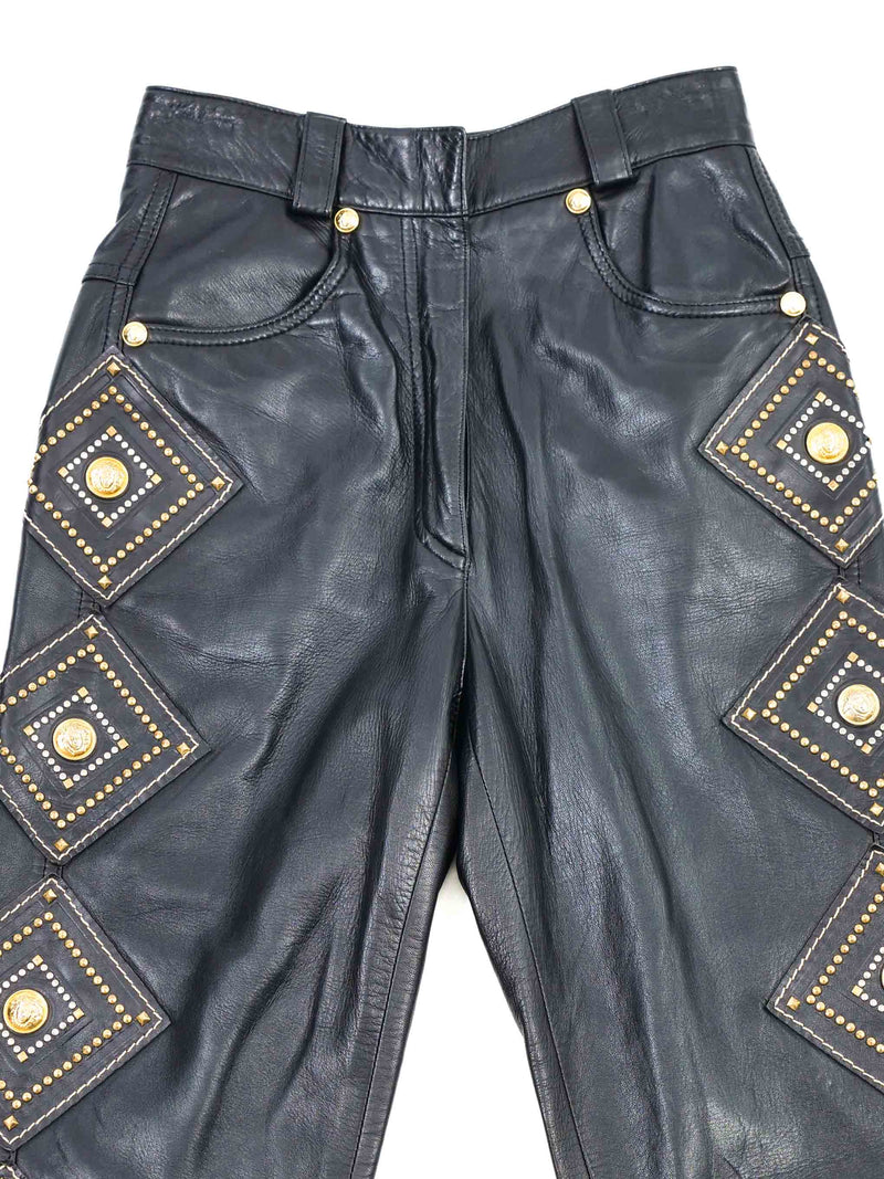 1992 Gianni Versace Western Studded Leather Pants Bottom arcadeshops.com