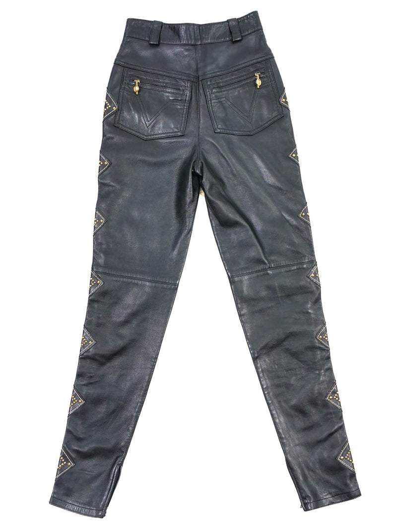 1992 Gianni Versace Western Studded Leather Pants Bottom arcadeshops.com