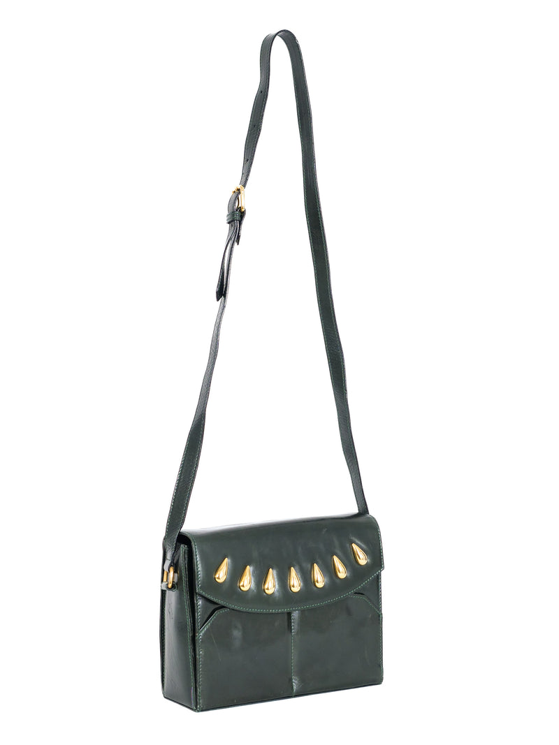 Escada Studded Forest Green Leather Bag Accessory arcadeshops.com