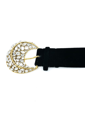 Oscar de la Renta Velvet Crystal Buckle Belt display picture 3
