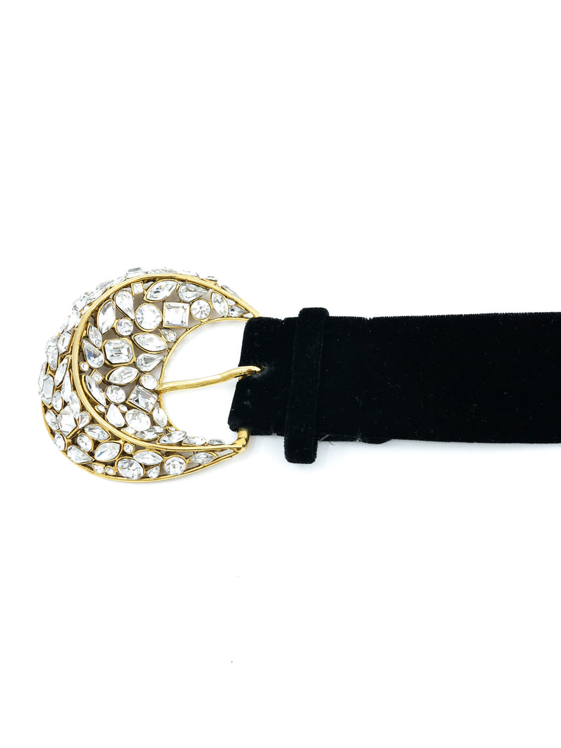 Oscar de la Renta Velvet Crystal Buckle Belt Accessory arcadeshops.com