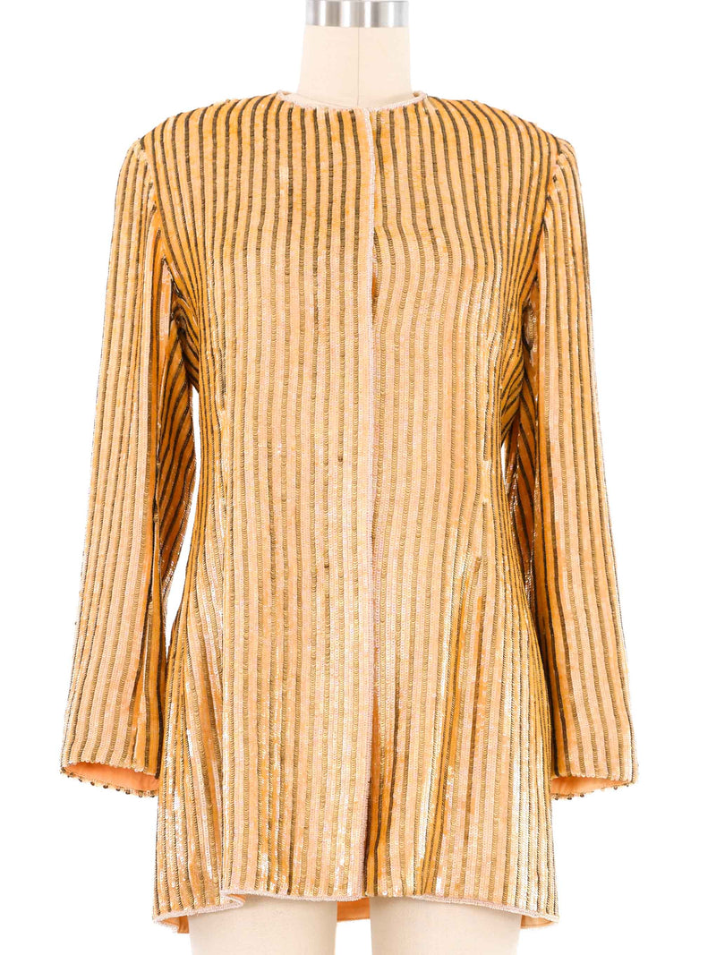 Escada Apricot Sequin Striped Jacket Jacket arcadeshops.com