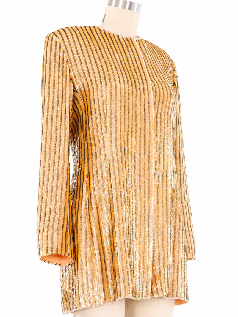 Escada Apricot Sequin Striped Jacket Jacket arcadeshops.com