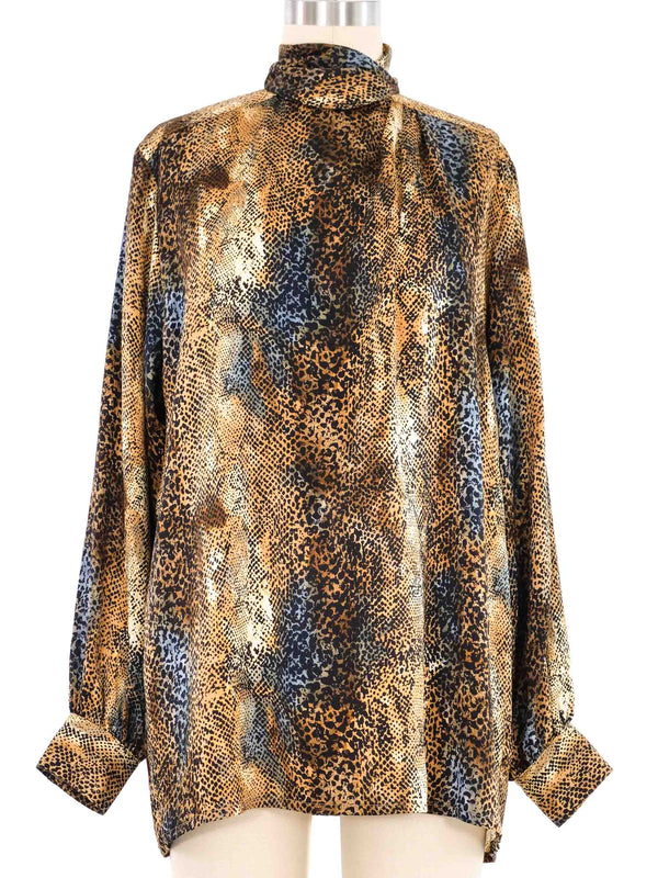 Escada Animal Printed High Neck Silk Blouse Top arcadeshops.com