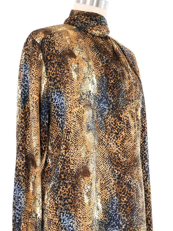 Escada Animal Printed High Neck Silk Blouse Top arcadeshops.com