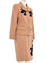 Escada Camel Velvet Applique Skirt Suit Suit arcadeshops.com