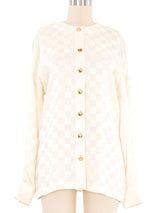 Escada Ivory Checkerboard Silk Blouse Top arcadeshops.com