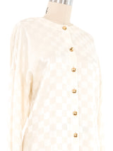 Escada Ivory Checkerboard Silk Blouse Top arcadeshops.com