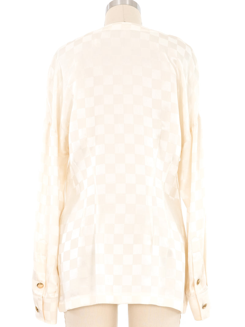 Escada Ivory Checkerboard Silk Blouse Top arcadeshops.com