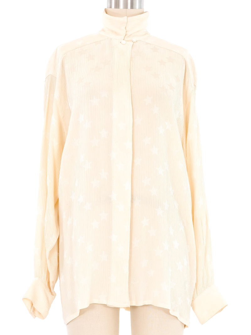 Escada Micro Pleat Star Silk Blouse Top arcadeshops.com