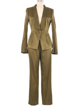 Escada Olive Satin Pant Suit Suit arcadeshops.com