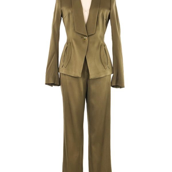 【ESCADA】ジャケット&パンツスーツ #38 Escada Olive Satin Pant Suit
