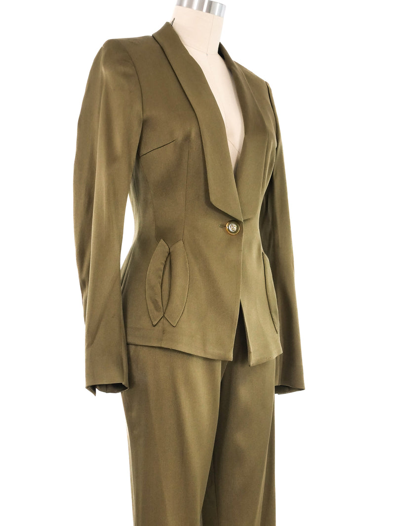 Escada Olive Satin Pant Suit Suit arcadeshops.com