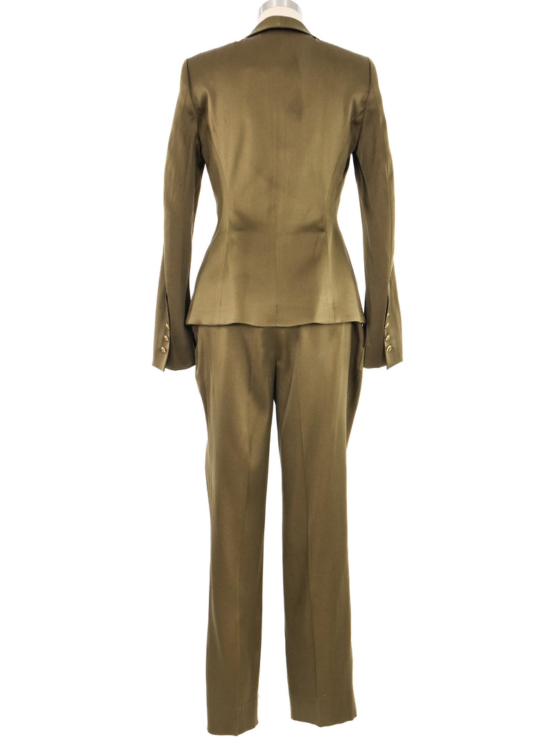 Escada Olive Satin Pant Suit Suit arcadeshops.com