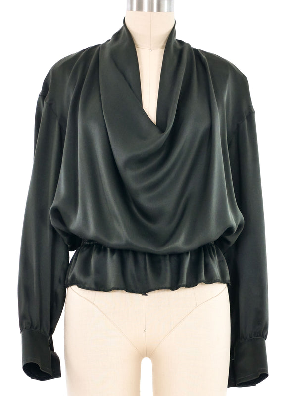 Escada Draped Forest Green Silk Shirt Top arcadeshops.com