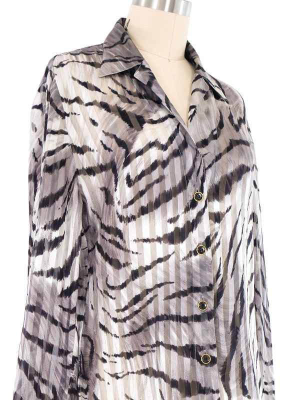 Escada Grey Animal Print Sheer Silk Blouse Top arcadeshops.com