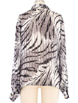 Escada Grey Animal Print Sheer Silk Blouse Top arcadeshops.com
