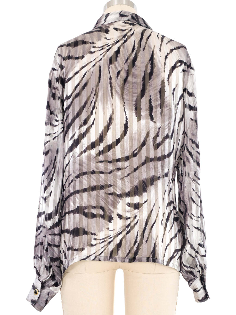 Escada Grey Animal Print Sheer Silk Blouse Top arcadeshops.com