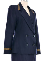 Escada Bead Trimmed Navy Skirt Suit Suit arcadeshops.com