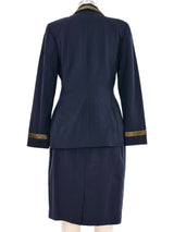 Escada Bead Trimmed Navy Skirt Suit Suit arcadeshops.com