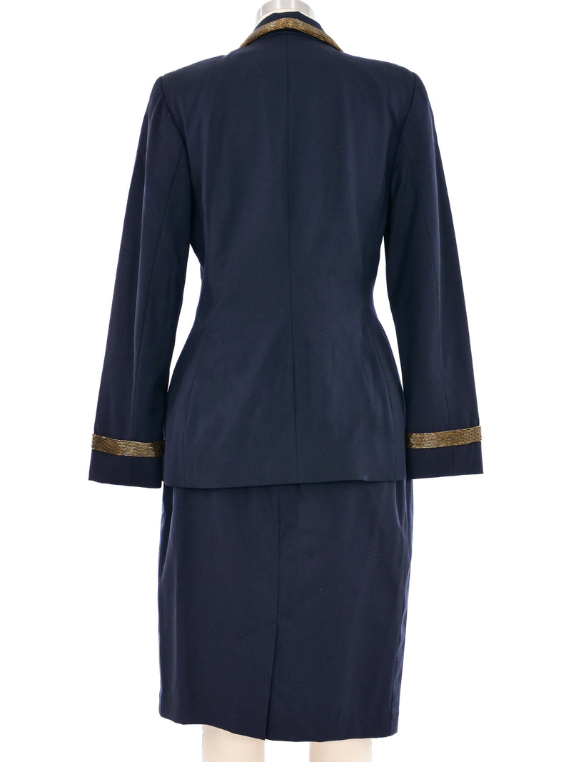 Escada Bead Trimmed Navy Skirt Suit Suit arcadeshops.com