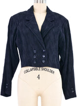 Escada Navy Crinkled Cropped Blazer Jacket arcadeshops.com