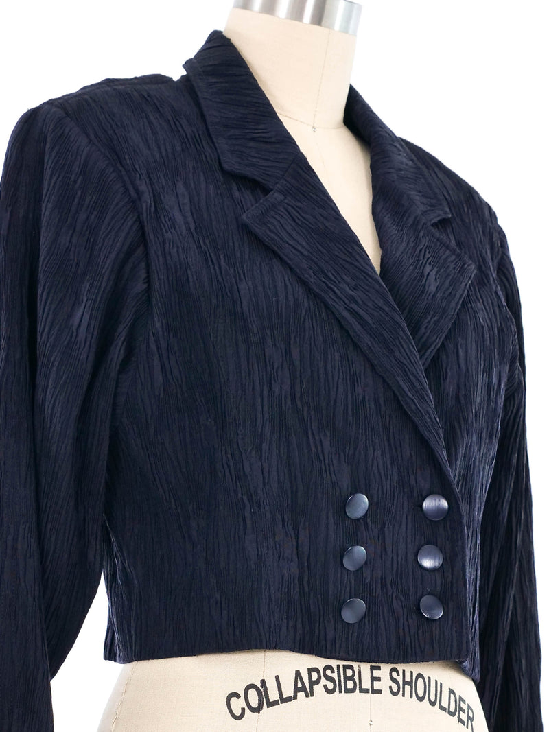 Escada Navy Crinkled Cropped Blazer Jacket arcadeshops.com