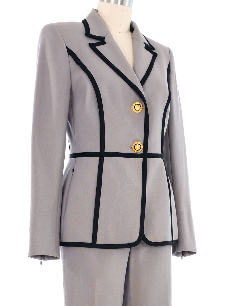 Escada Contrast Trimmed Gray Pant Suit Suit arcadeshops.com