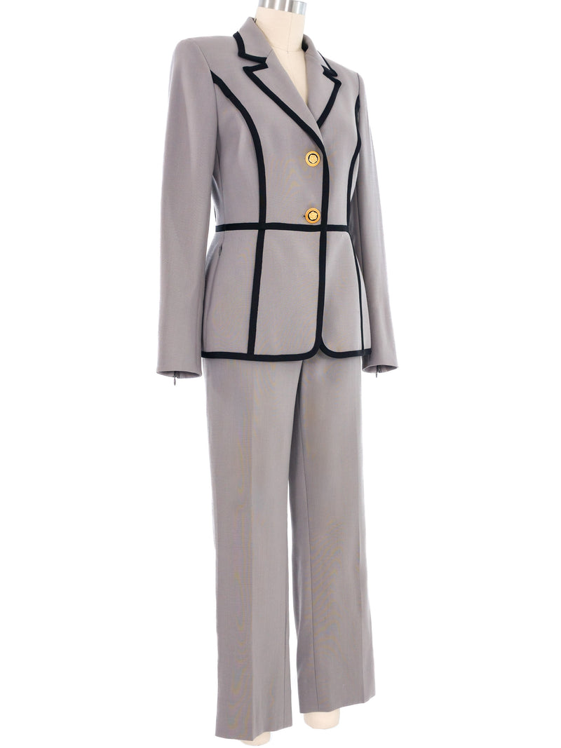 Escada Contrast Trimmed Gray Pant Suit Suit arcadeshops.com