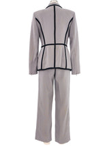 Escada Contrast Trimmed Gray Pant Suit Suit arcadeshops.com