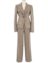 Escada Embellished Gray Pinstripe Pant Suit Suit arcadeshops.com