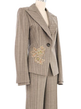 Escada Embellished Gray Pinstripe Pant Suit Suit arcadeshops.com