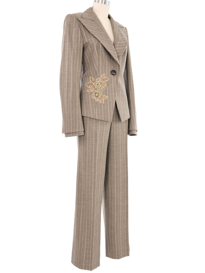 Escada Embellished Gray Pinstripe Pant Suit Suit arcadeshops.com