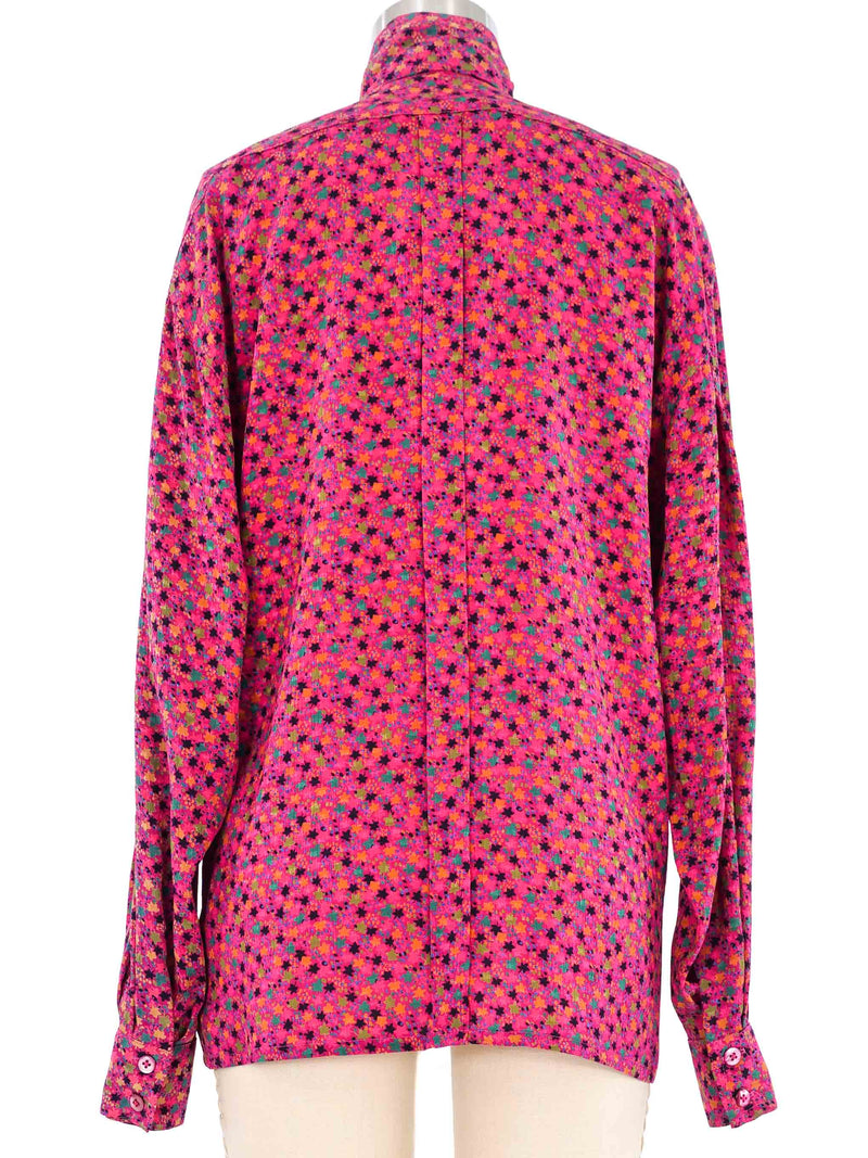 Escada Fuchsia Leaf Print Silk Blouse Top arcadeshops.com