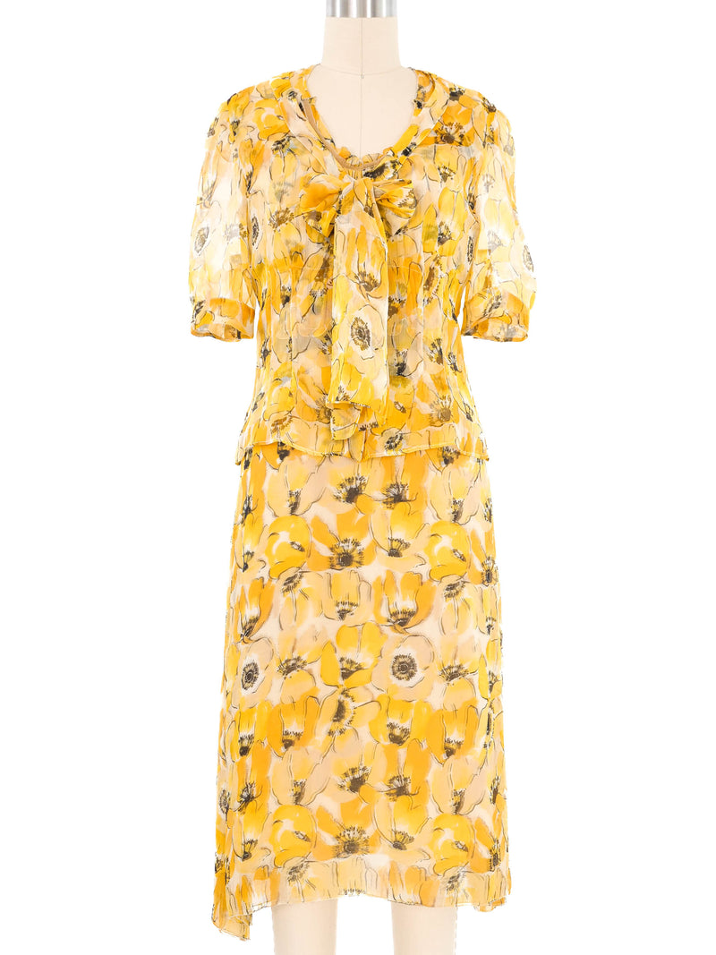 2001 Prada Yellow Chiffon Floral Dress Ensemble Suit arcadeshops.com