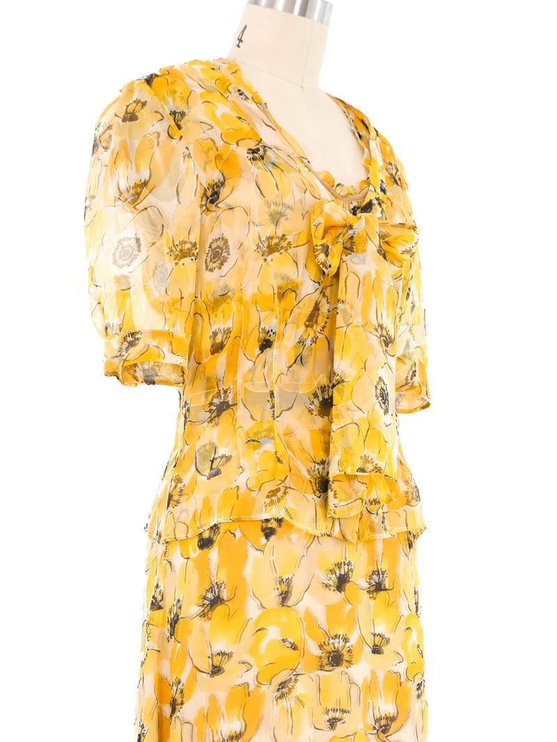 2001 Prada Yellow Chiffon Floral Dress Ensemble Suit arcadeshops.com