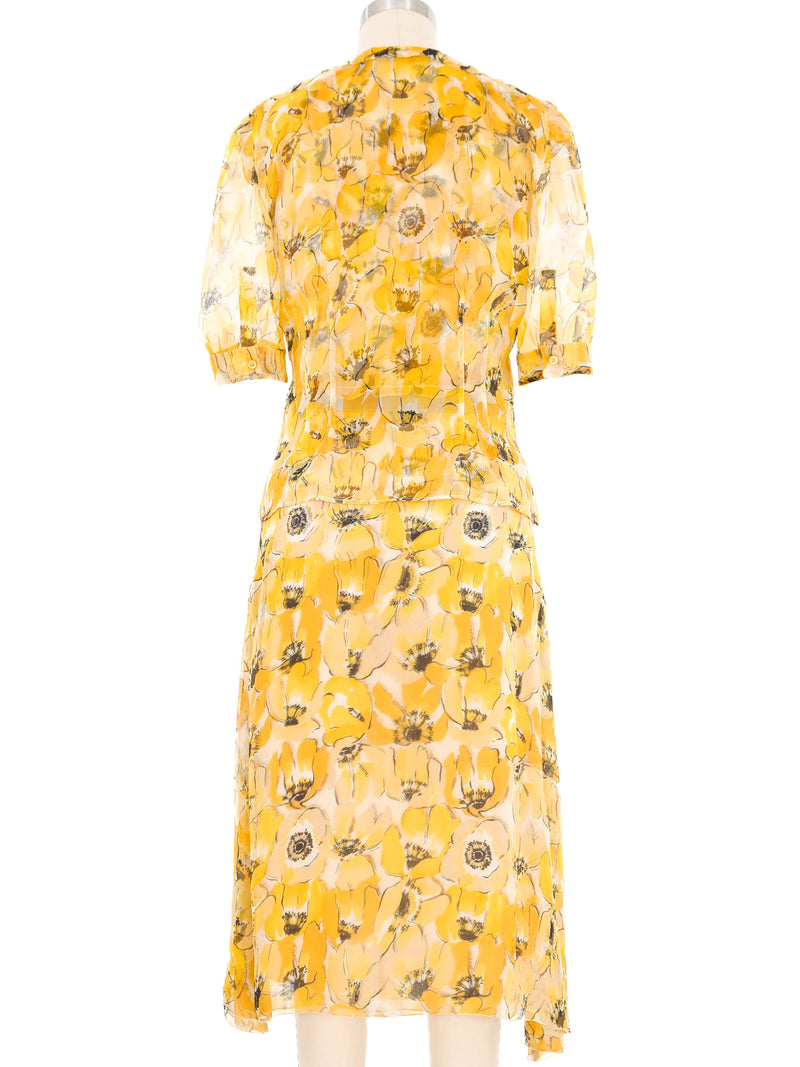 2001 Prada Yellow Chiffon Floral Dress Ensemble Suit arcadeshops.com