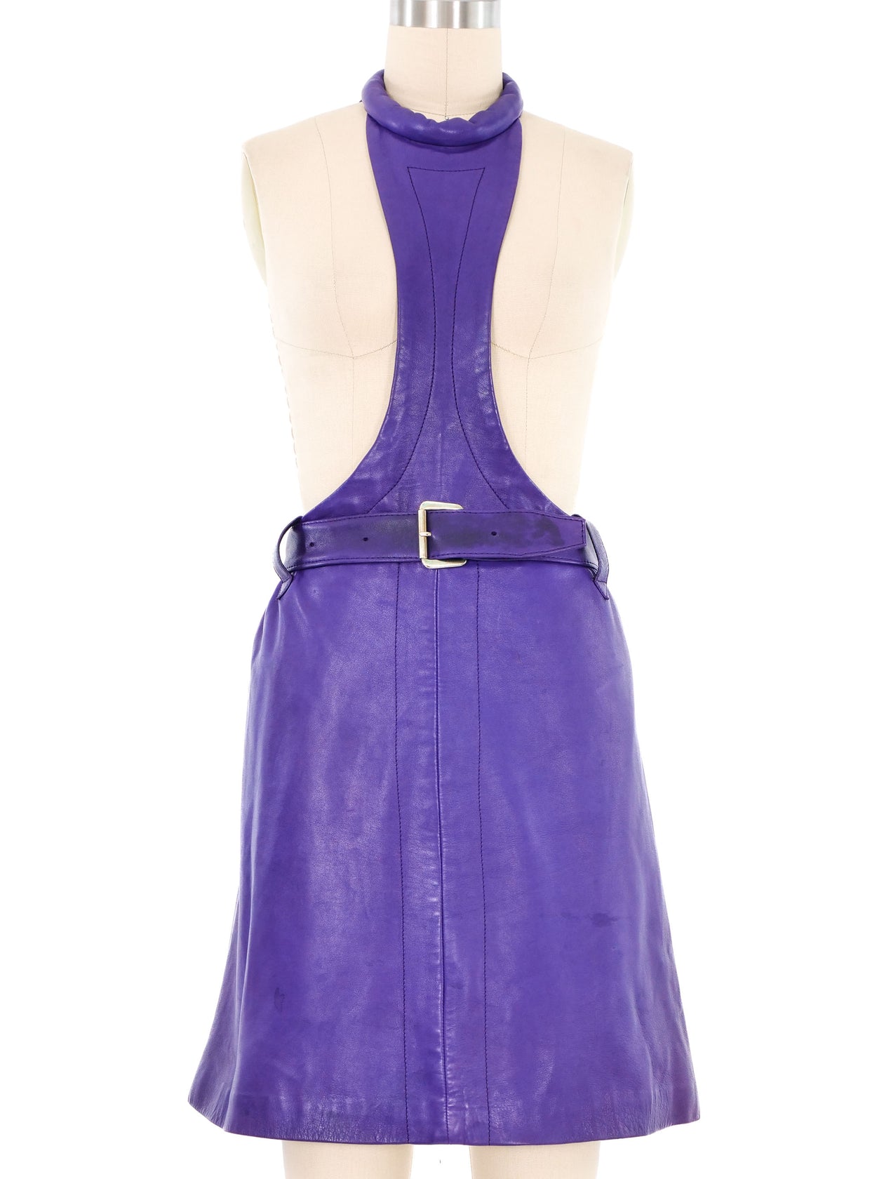 1967 Pierre Cardin Purple Leather Apron Dress 1967 Pierre Cardin Purple Leather Apron Dress