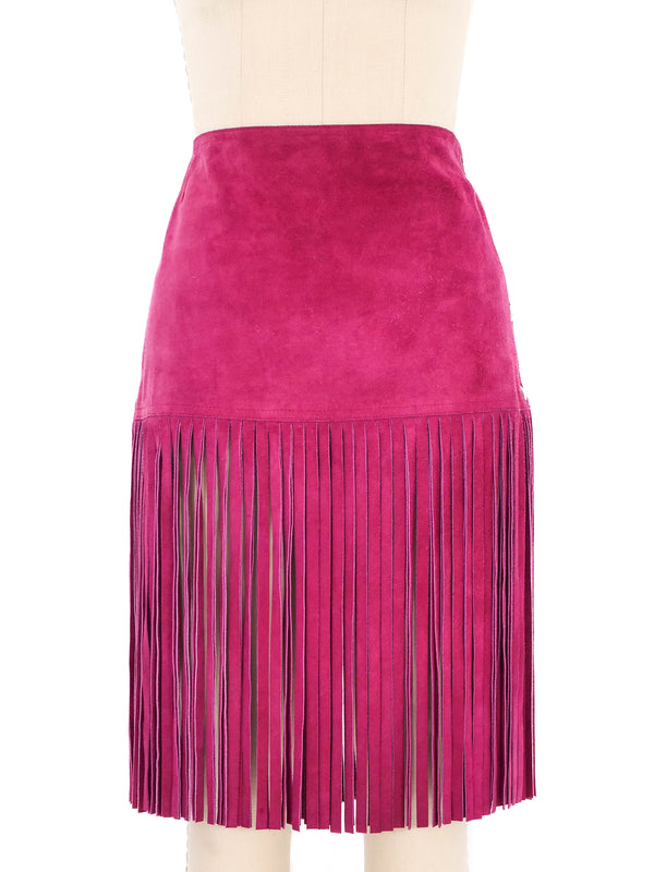 Yves Saint Laurent Raspberry Suede Fringed Skirt Bottom arcadeshops.com