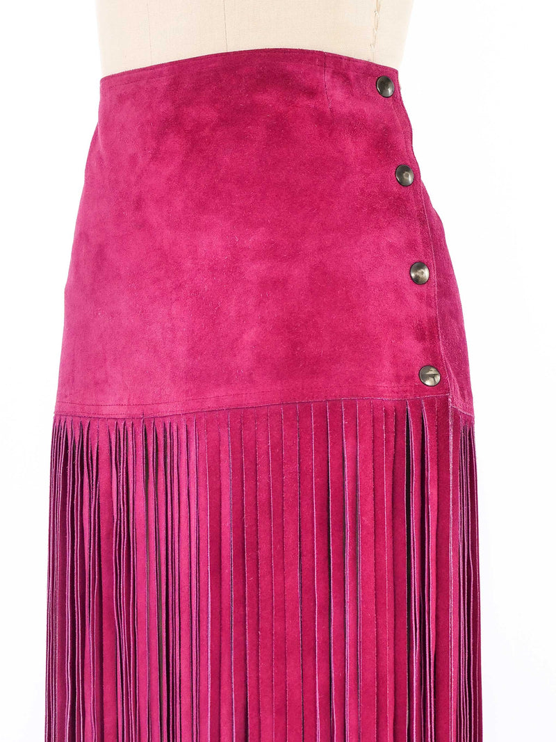 Yves Saint Laurent Raspberry Suede Fringed Skirt Bottom arcadeshops.com