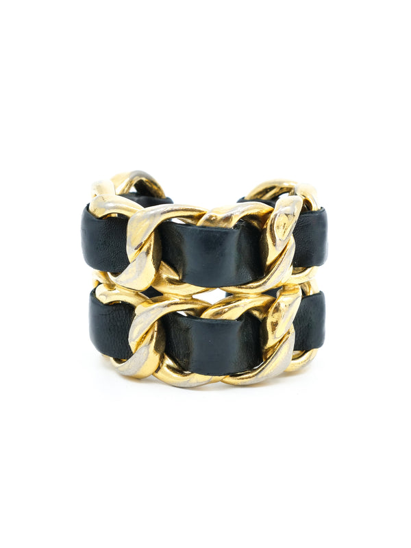 Chanel Leather Woven Double Chain Cuff Accessory arcadeshops.com