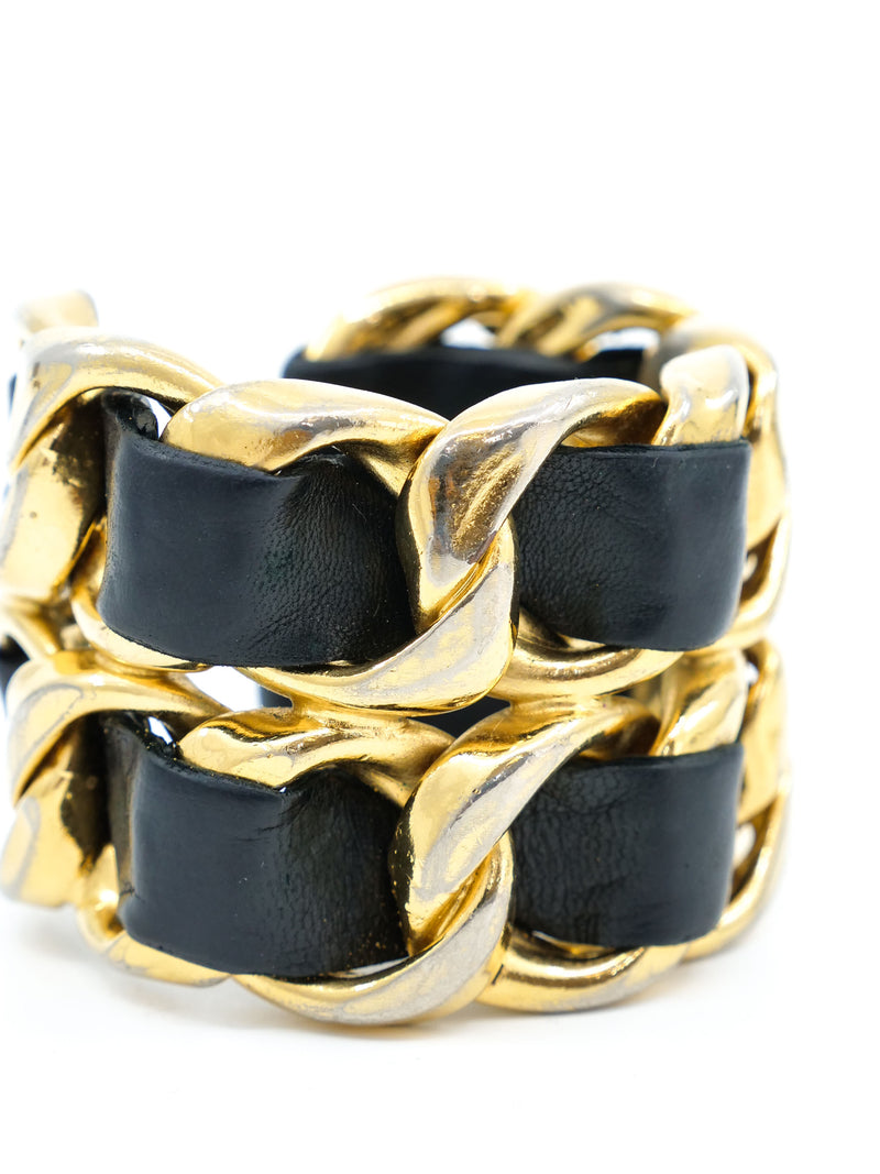 Chanel Leather Woven Double Chain Cuff Accessory arcadeshops.com