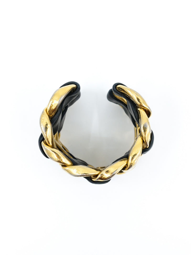 Chanel Leather Woven Double Chain Cuff Accessory arcadeshops.com