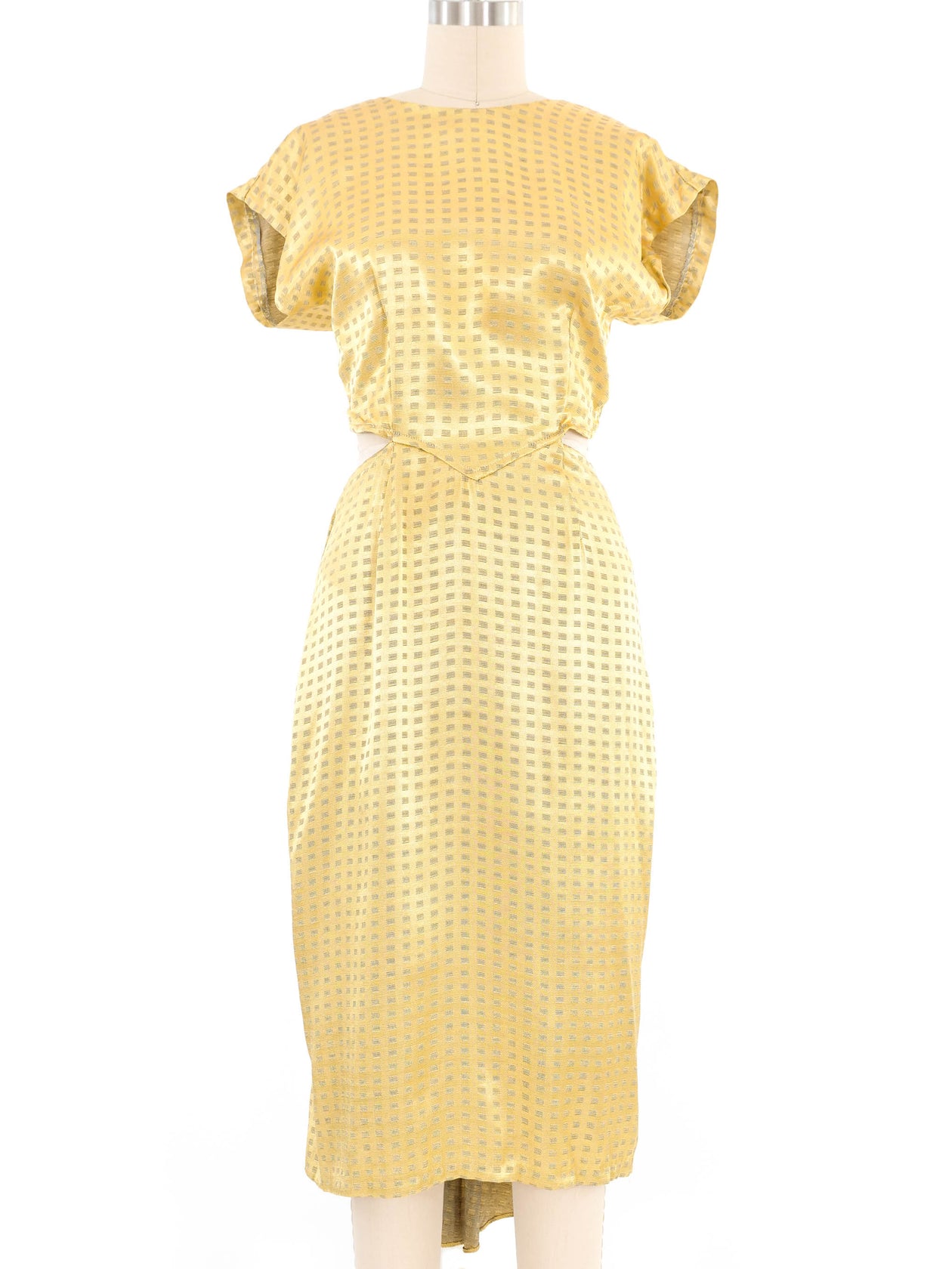 1980s Open Back Gold Brocade Dress