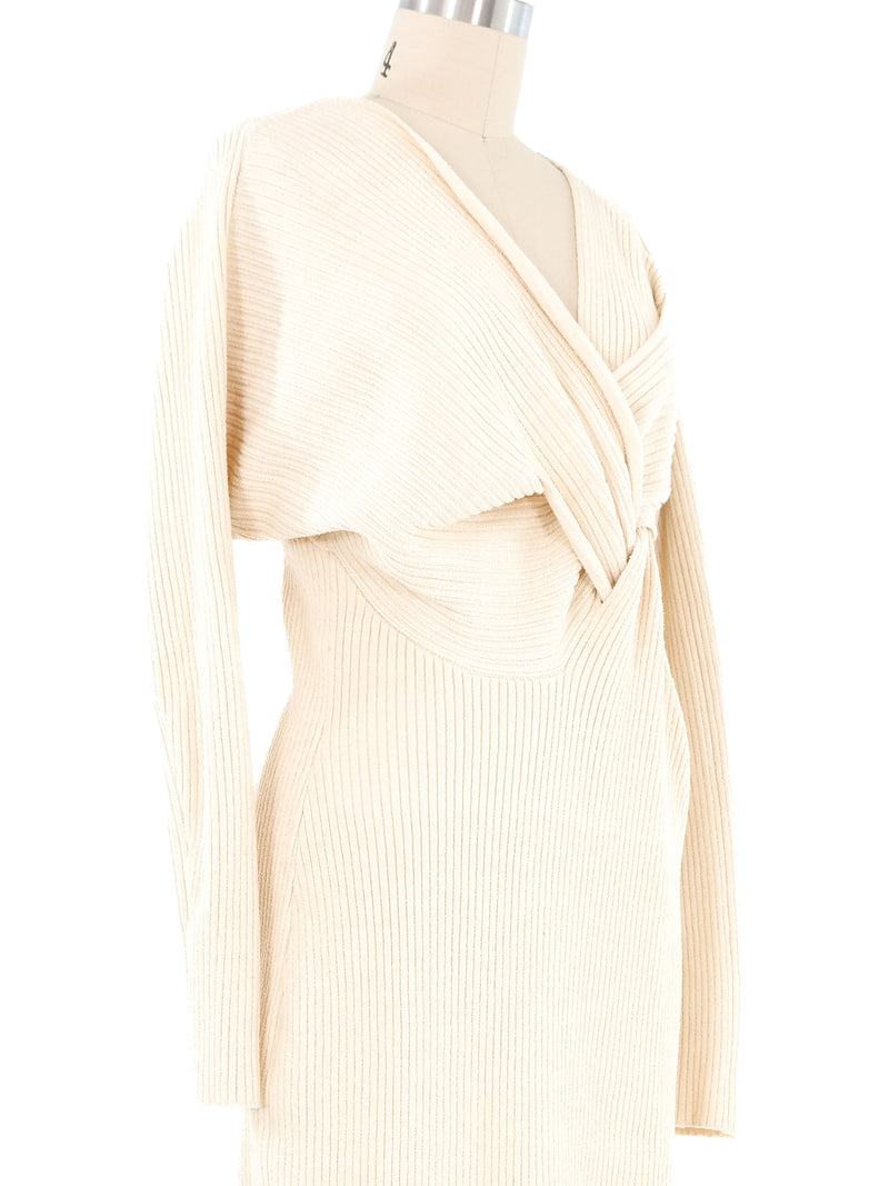 2020 Bottega Veneta Cream Draped Knit Sweater Dress Dress arcadeshops.com