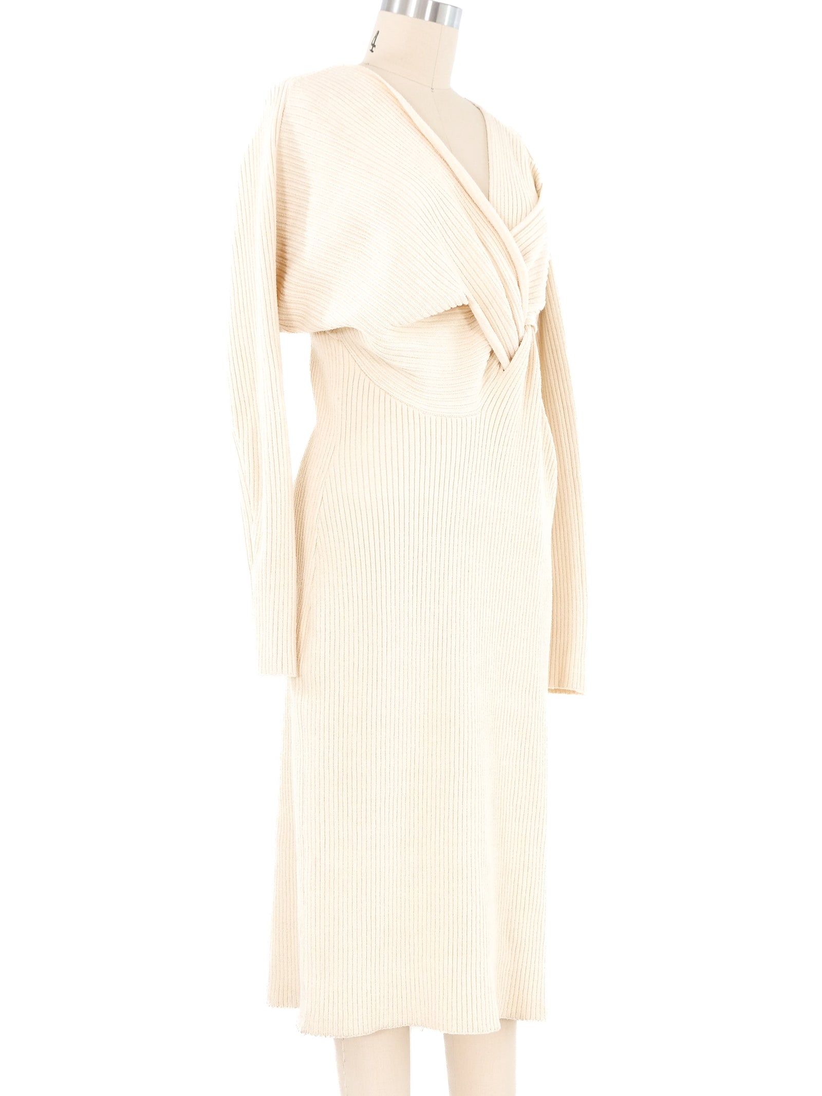 2020 Bottega Veneta Cream Draped Knit Sweater Dress