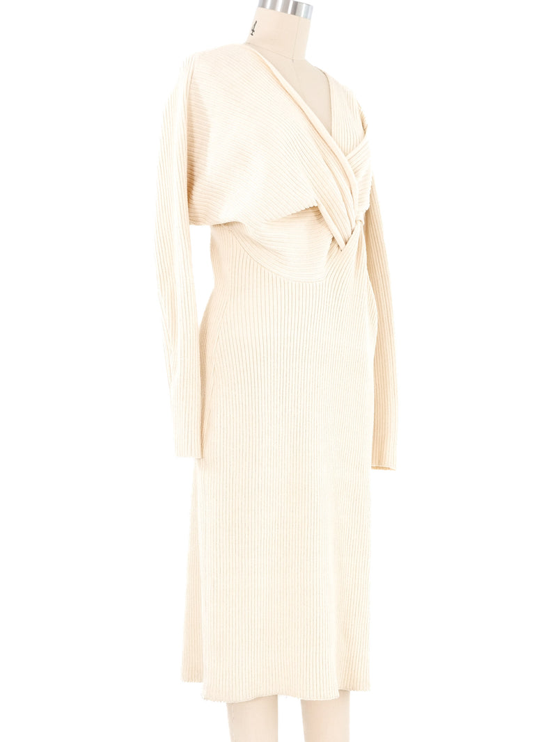 2020 Bottega Veneta Cream Draped Knit Sweater Dress