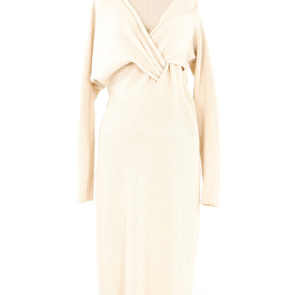 white knit long sleeve dress White Ribbed Knit Long Sleeves Dress Medium main image 0