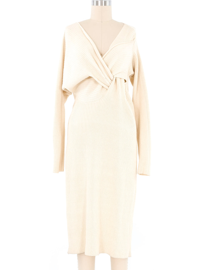 2020 Bottega Veneta Cream Draped Knit Sweater Dress Dress arcadeshops.com